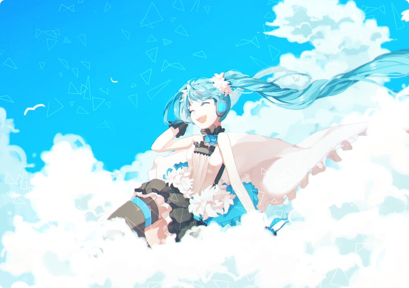 Blue-haired Girl in Clouds — Blue, Serene, Afternoon