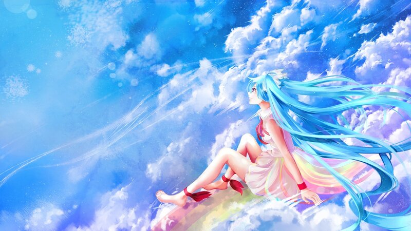 Blue-haired Girl in Clouds — Blue, Serene, Digital Art