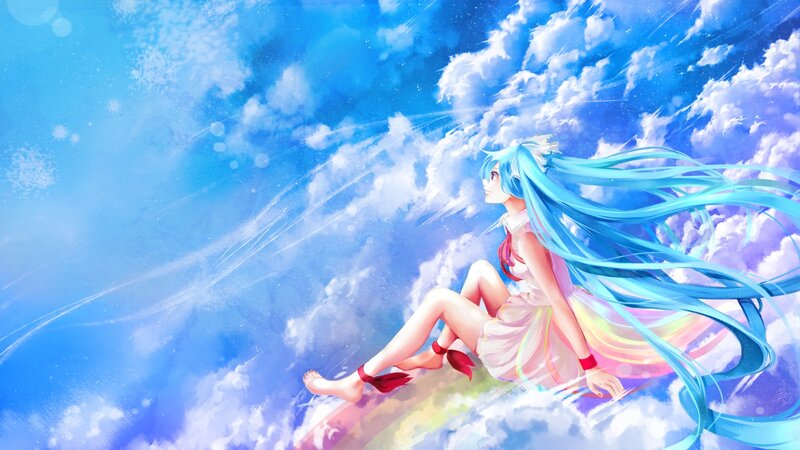 Blue-haired Girl in Clouds — Blue, Serene