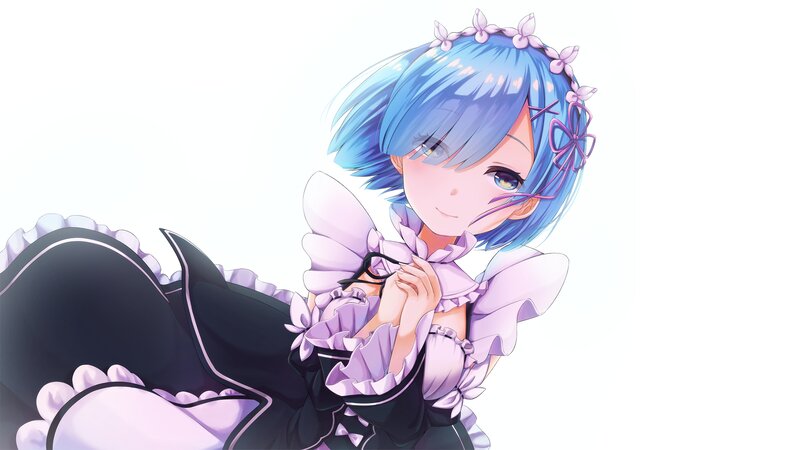 Blue-haired Girl in Dress — Blue, Calm, Anime, Flower Crown