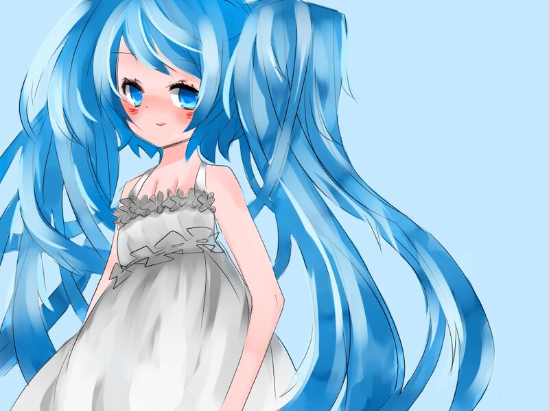 Blue-haired Girl in Dress — Blue, Calm, Anime
