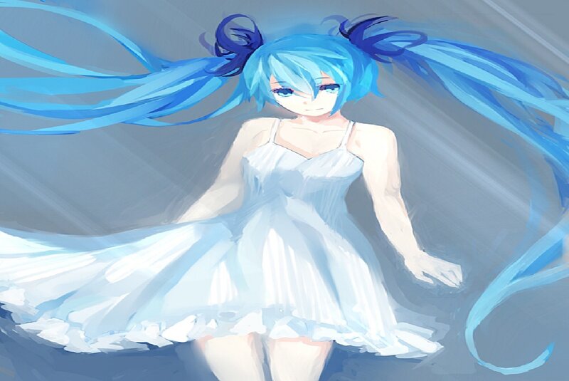 Blue-haired Girl in Dress — Blue, Calm, Digital Art
