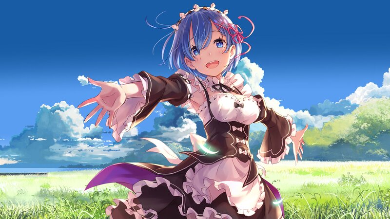 Blue-haired Girl in Dress — Blue, Cheerful, Afternoon