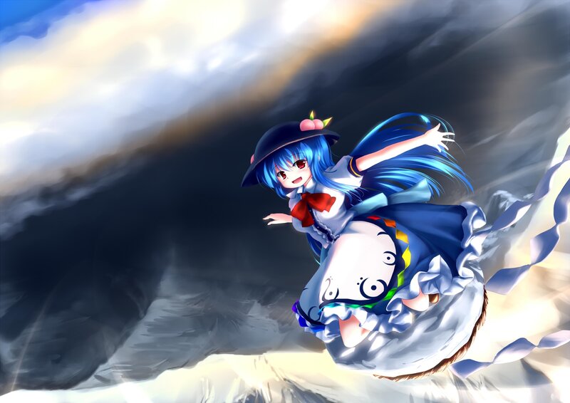 Blue-haired Girl in Dress — Blue, Dramatic, Anime, Hat
