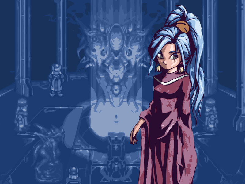 Blue-haired Girl in Dress — Blue, Dramatic, Night, Digital Art, Statues