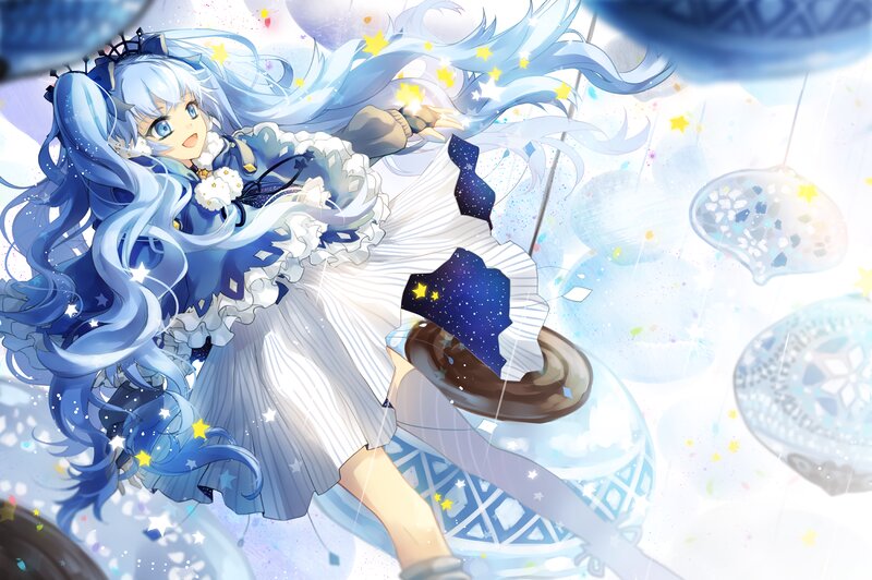 Blue-haired Girl in Dress — Blue, Dreamy, Anime, Stars