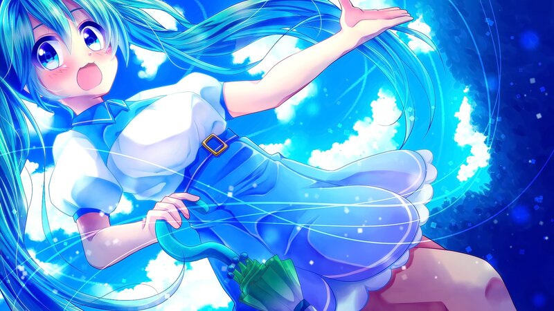 Blue-haired Girl in Dress — Blue, Joyful, Afternoon