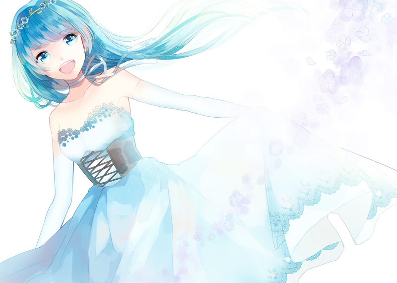 Blue-haired Girl in Dress — Blue, Joyful, Anime