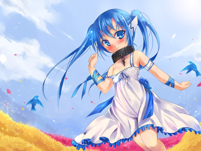 Blue-haired Girl in Dress — Blue, Playful, Afternoon