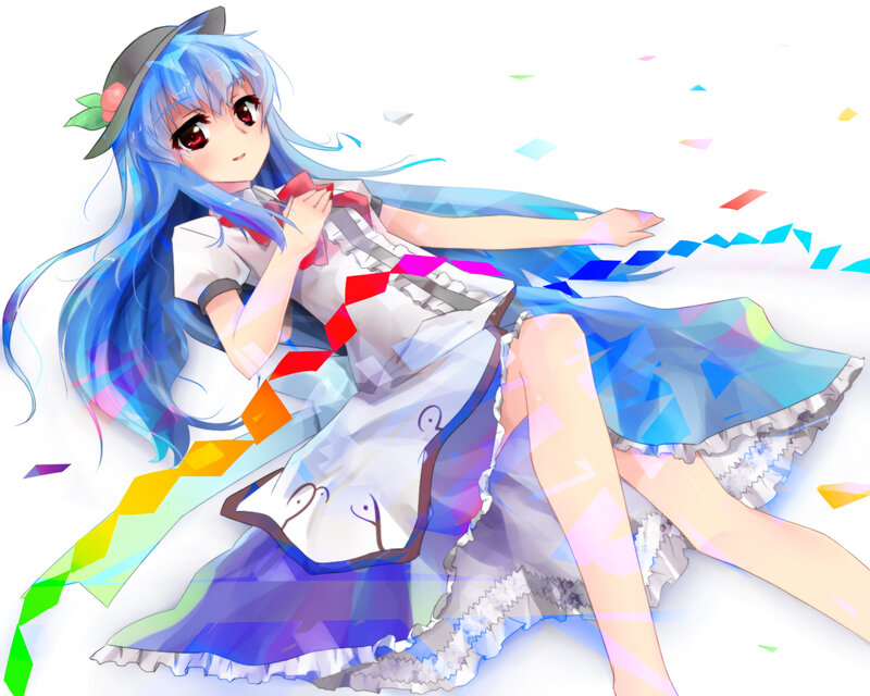Blue-haired Girl in Dress — Blue, Playful, Anime, Hat
