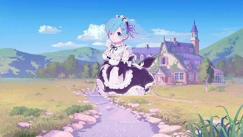 Blue-haired Girl in Dress — Blue, Serene, Afternoon, Anime, House
