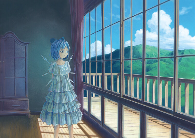 Blue-haired Girl in Dress — Blue, Serene, Afternoon, Anime, Window