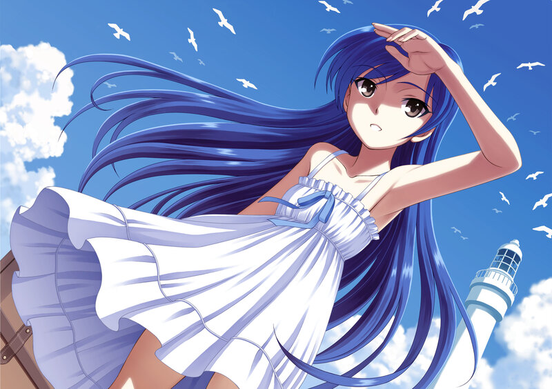 Blue-haired Girl in Dress — Blue, Serene, Afternoon