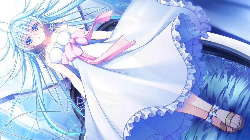 Blue-haired Girl in Dress — Blue, Serene, Anime, Ribbon
