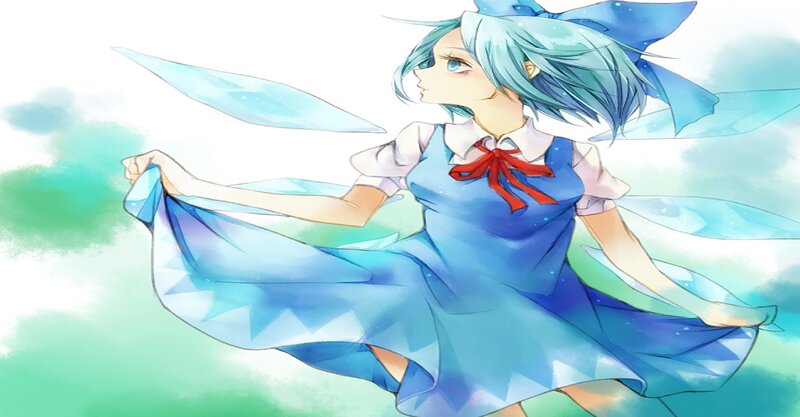 Blue-haired Girl in Dress — Blue, Serene, Anime, Wings