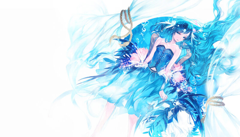 Blue-haired Girl in Dress — Blue, Serene, Digital Art