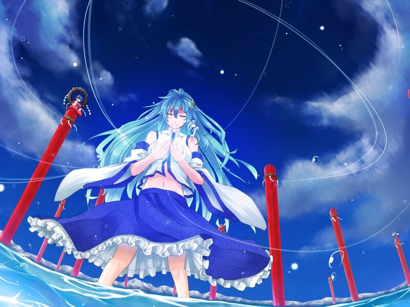 Blue-haired Girl in Dress — Blue, Serene, Night, Anime, Sky