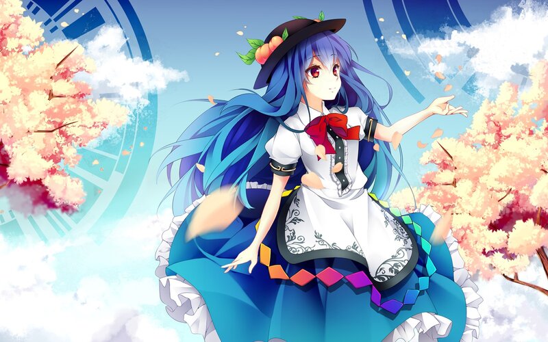Blue-haired Girl in Dress — Blue, Serene, Spring, Anime, Cherry Blossoms
