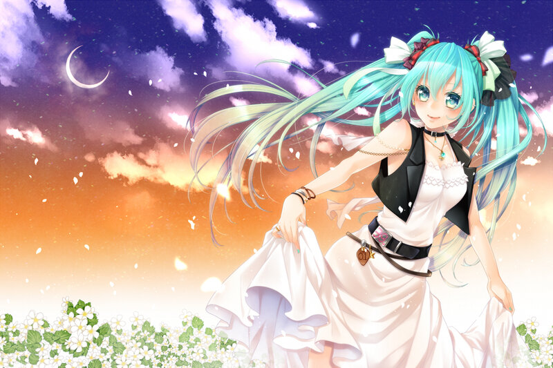 Blue-haired Girl in Dress — Blue, Serene, Sunset