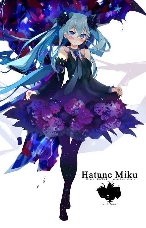 Blue-haired Girl in Dress — Purple, Dramatic, Digital Art