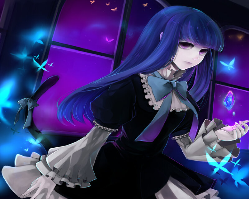 Blue-haired Girl in Dress — Purple, Dramatic