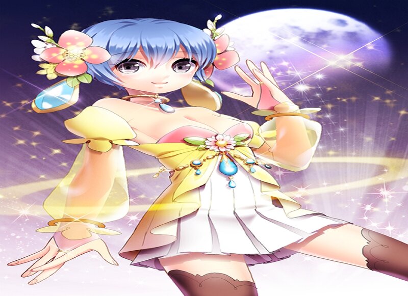 Blue-haired Girl in Dress — Purple, Magical