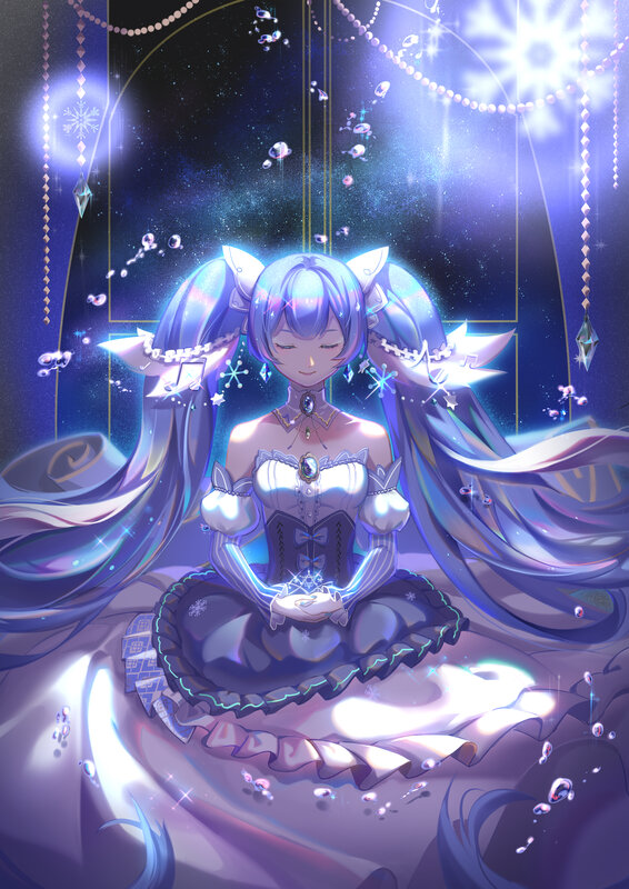 Blue-haired Girl in Dress — Purple, Serene, Night