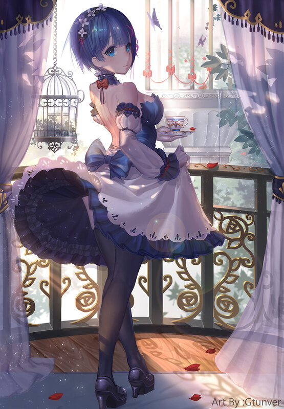 Blue-haired Girl in Dress — Purple, Serene