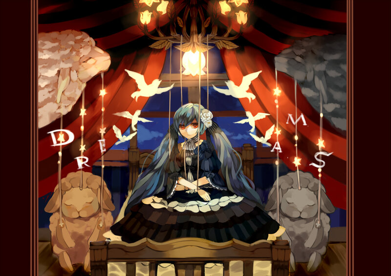 Blue-haired Girl in Dress — Red, Dramatic, Night