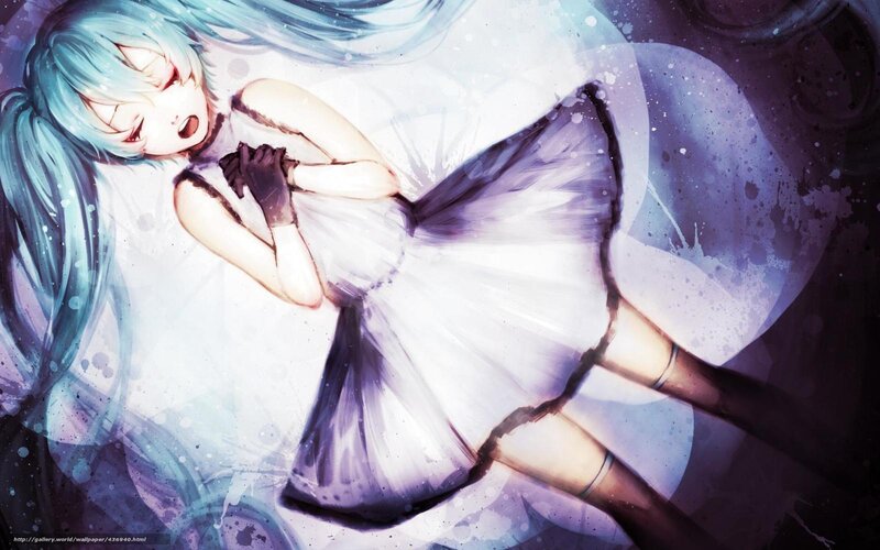 Blue-haired Girl in Dress — White, Dreamy, Night