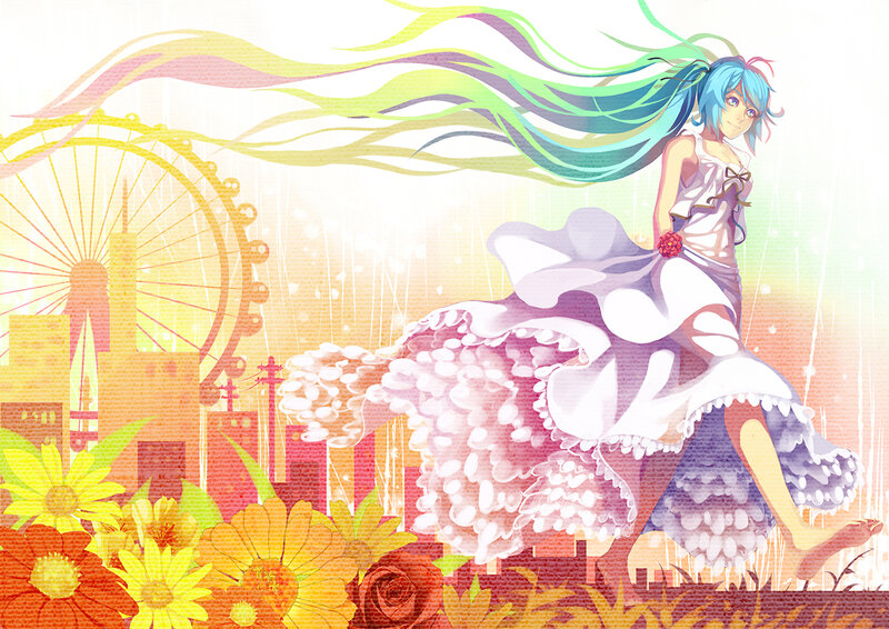 Blue-haired Girl in Dress — White, Dreamy