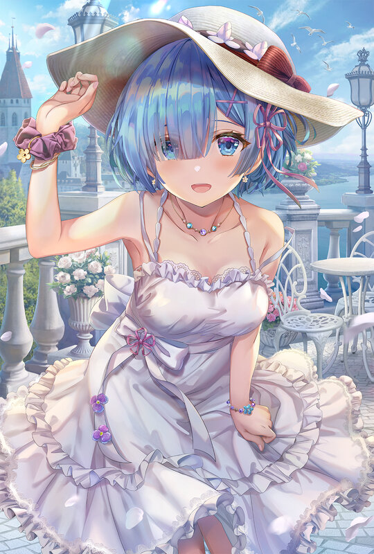 Blue-haired Girl in Dress — White, Serene, Afternoon