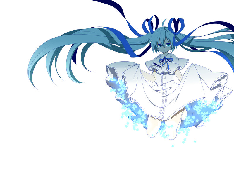 Blue-haired Girl in Dress — White, Serene, Anime