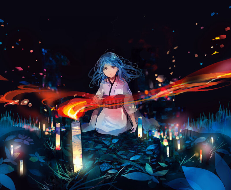 Blue-haired Girl in Field — Blue, Dramatic