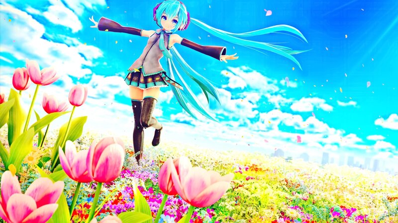 Blue-haired Girl in Field — Blue, Joyful, Spring