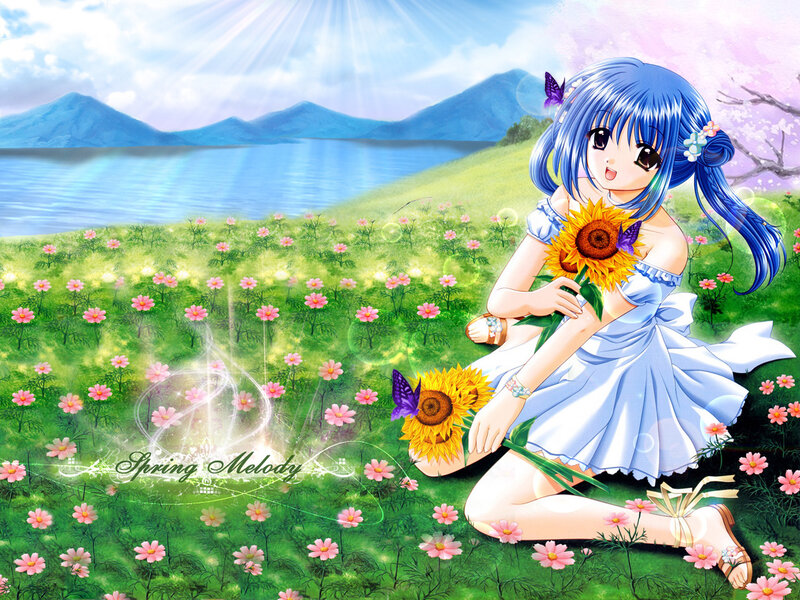 Blue-haired Girl in Field — Blue, Serene, Spring