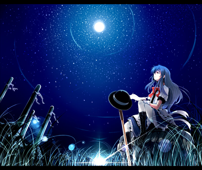 Blue-haired Girl in Field — Blue, Serene
