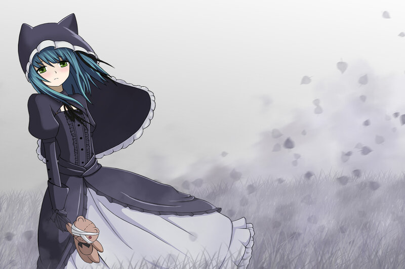 Blue-haired Girl in Field — Gray