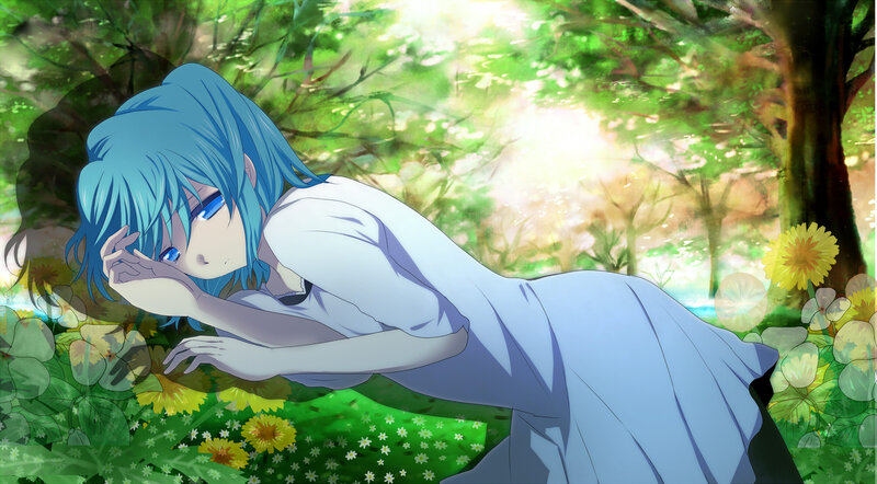 Blue-haired Girl in Field — Green