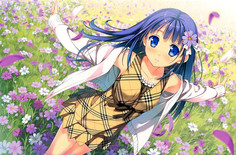 Blue-haired Girl in Field — Purple