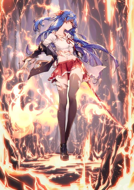 Blue-haired Girl in Flames