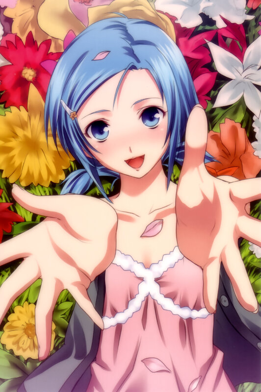 Blue-haired Girl in Flowers — Blue, Cheerful