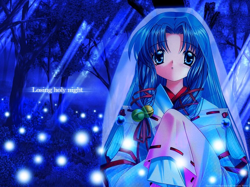 Blue-haired girl in forest
