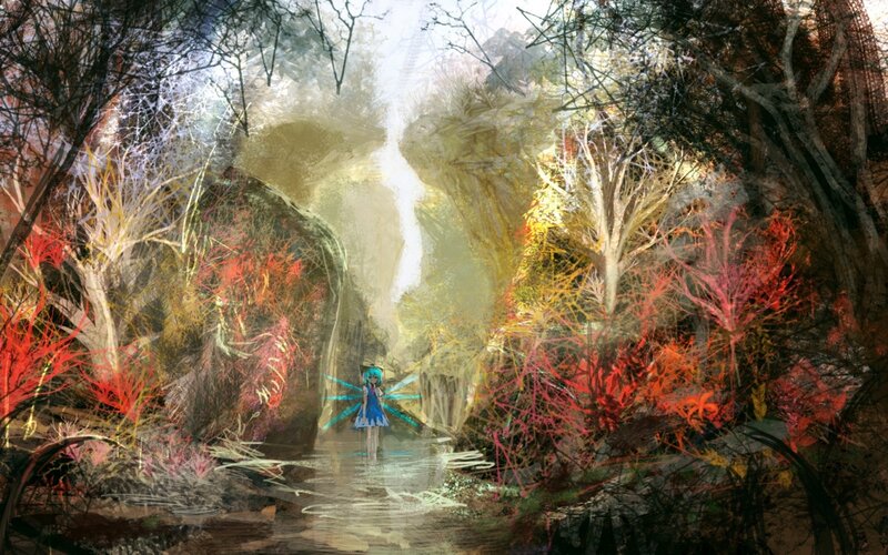 Blue-haired Girl in Forest — Blue, Dreamy