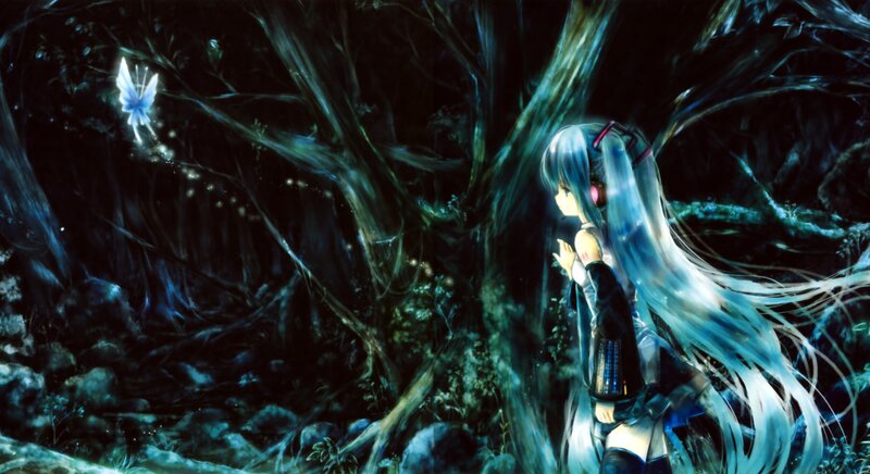 Blue-haired Girl in Forest — Blue, Mystical, Night