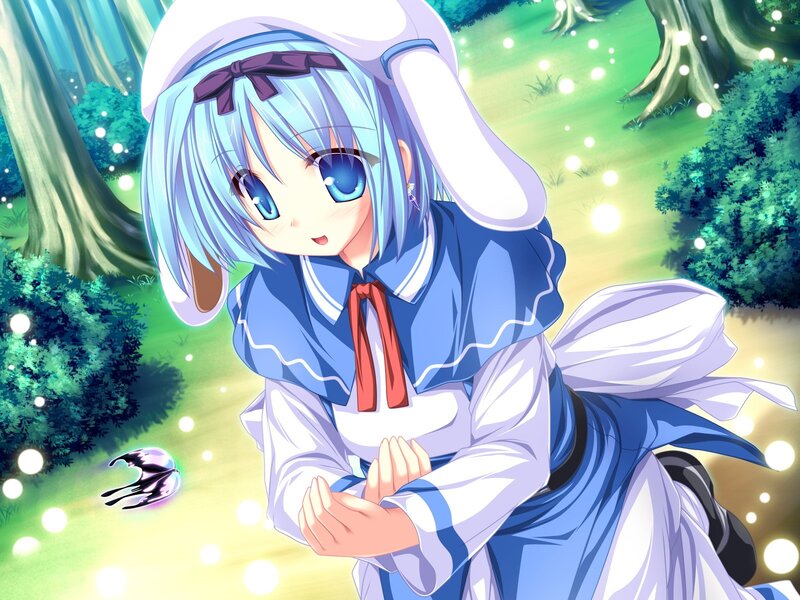 Blue-haired Girl in Forest — Blue, Serene, Afternoon, Anime, Glowing Lights