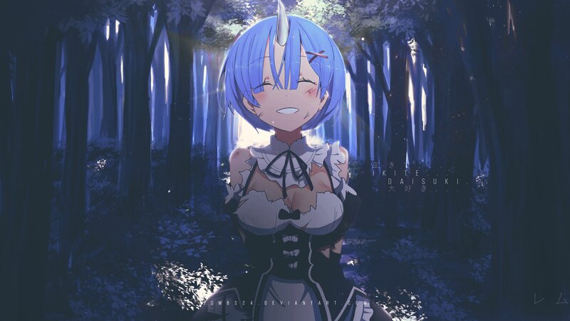 Blue-haired Girl in Forest — Blue, Serene, Night, Anime, Light Rays