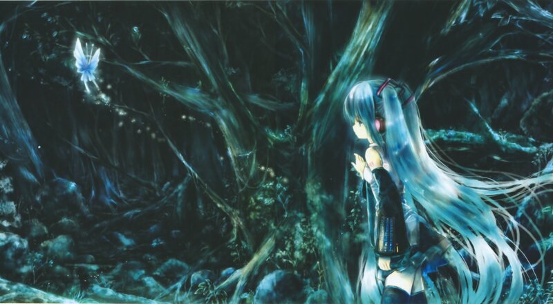 Blue-haired Girl in Forest — Blue, Serene, Night