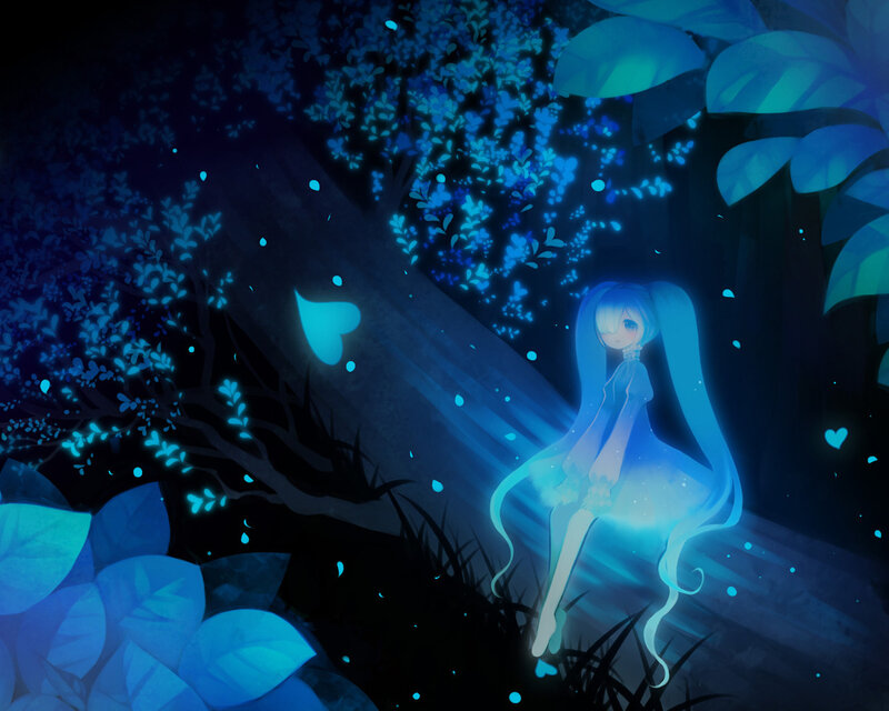 Blue-haired Girl in Forest — Blue, Serene