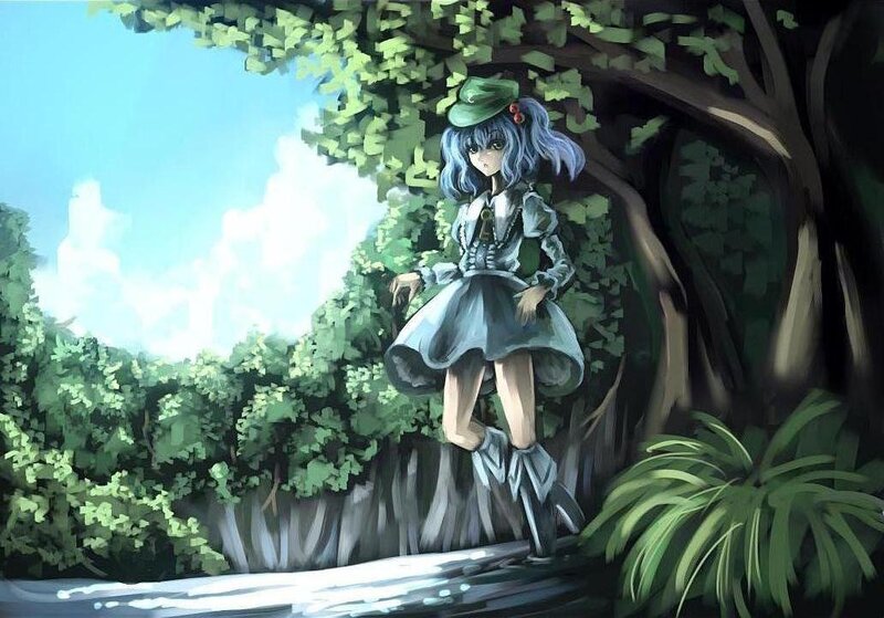 Blue-haired Girl in Forest — Green, Serene, Afternoon, Anime